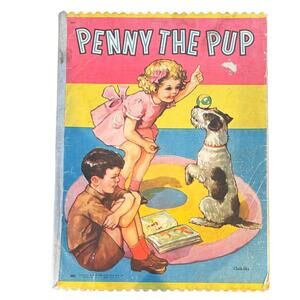 VTG 1943 Oversized Penny the Pup Children's Cloth-Like Book, Saalfield Pub Co.